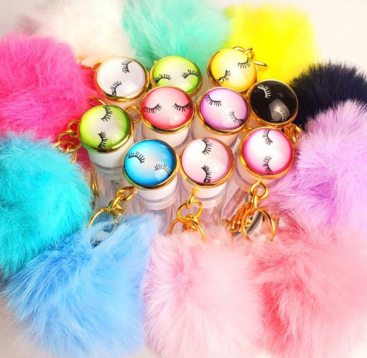 Mascara Wand Keychain With Pom Pom Fuzz Ball